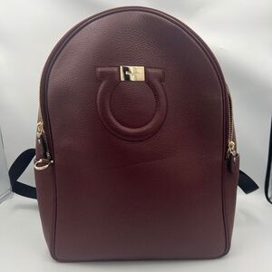 SALVATORE FERRAGAMO  Calfskin Gancio XL City Backpack Maroon/Wine color